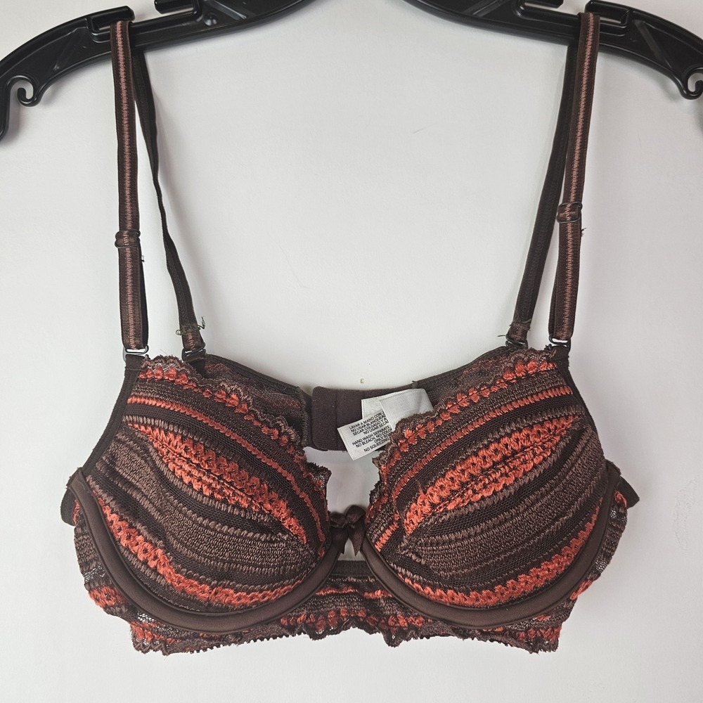 Mia de Andrea‎ Women's Brown Red Lace Bra Size 34B Underwire